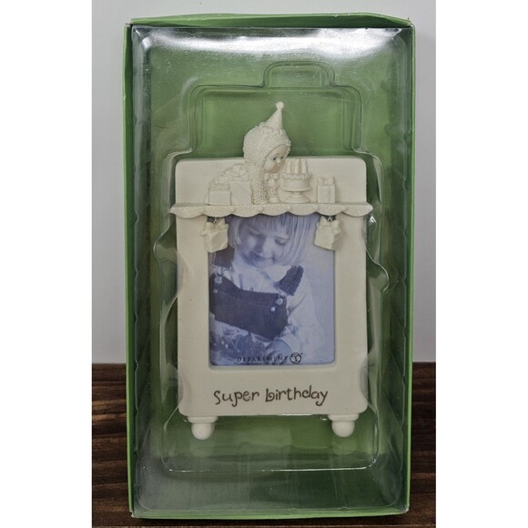 Vintage Department 56 Porcelain Snowbabies 4x6 Picture Frame Super Birthday 7" - Picture 1 of 10